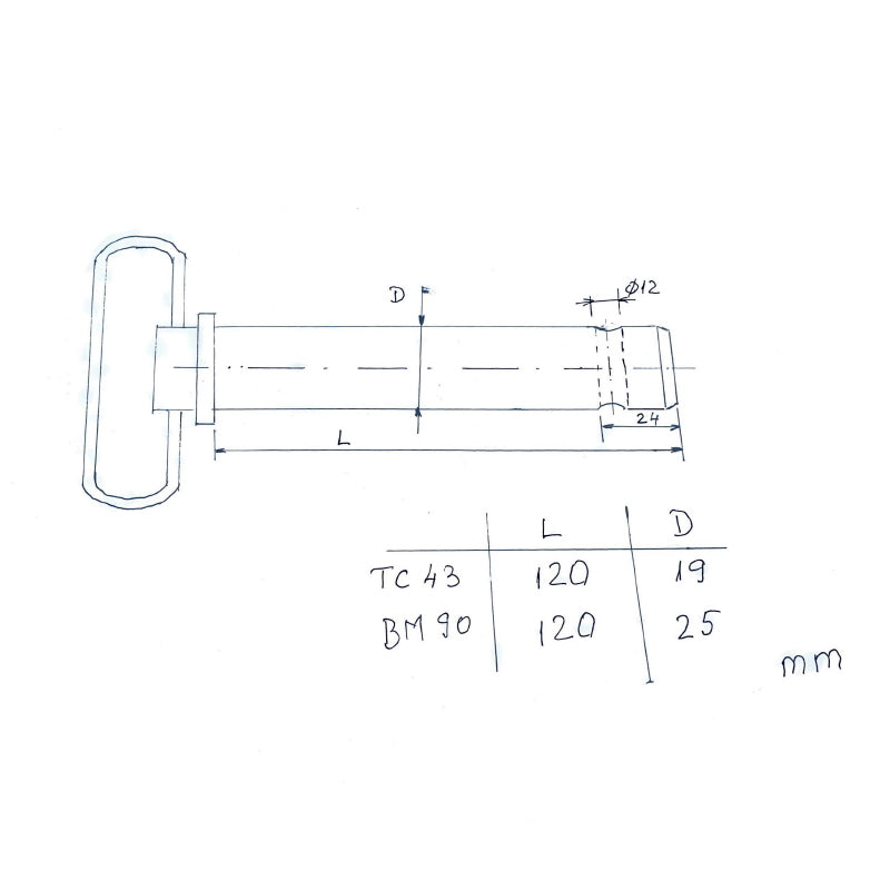 Central bolt 120x25mm with chain diameter 25 UTB U-650