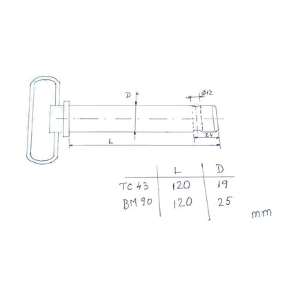 Central bolt 120x25mm with chain diameter 25 UTB U-650