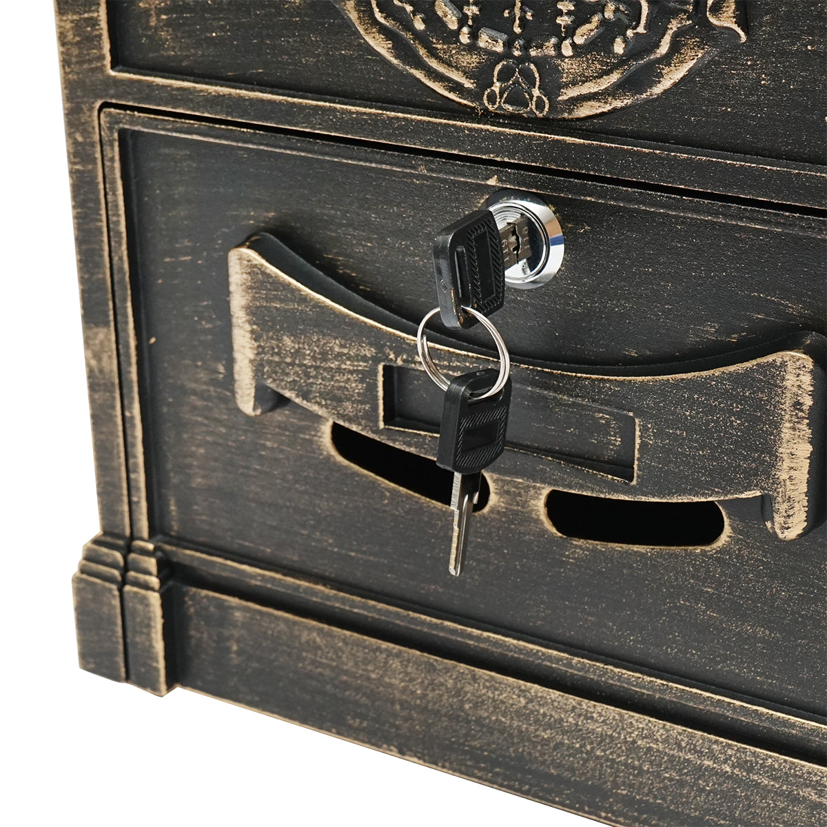 Antique golden mailbox 410X260X90mm with 2 keys and mounting accessories