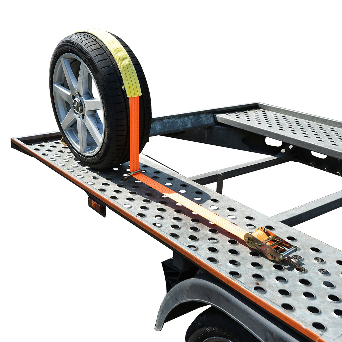 Car wheel anchoring strap 2.5m, hooks and ratchet Breckner Germany