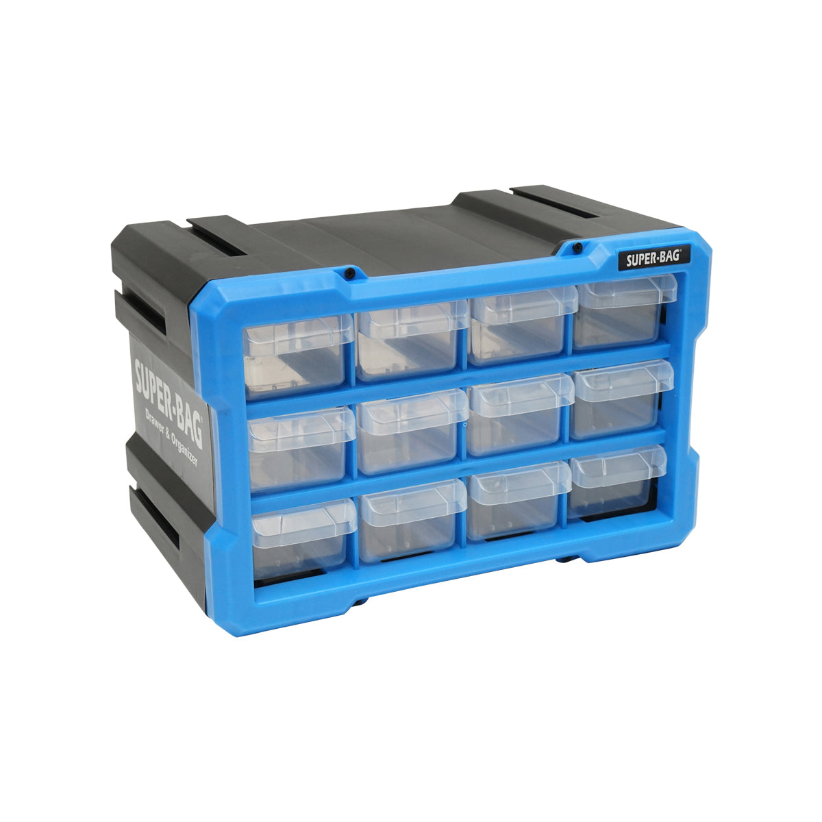 Modular blue plastic storage box, 12 drawers 158x266x170mm Breckner Germany