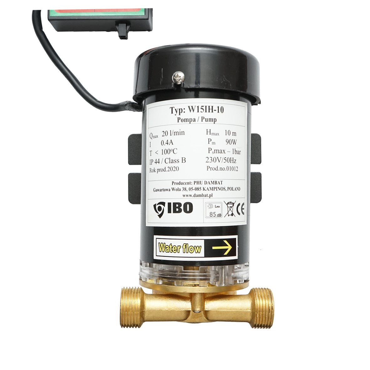 Water hot/cold pressure lifting pump 90W, 220V, 20 l/min, height 10m, pressure 1 bar IP44