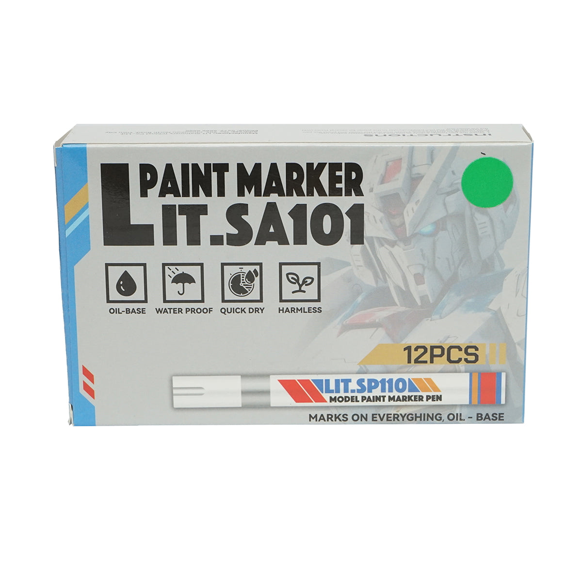 Green oil-based paint marker, waterproof, quick-drying, 12 pieces