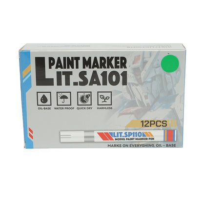 Green oil-based paint marker, waterproof, quick-drying, 12 pieces