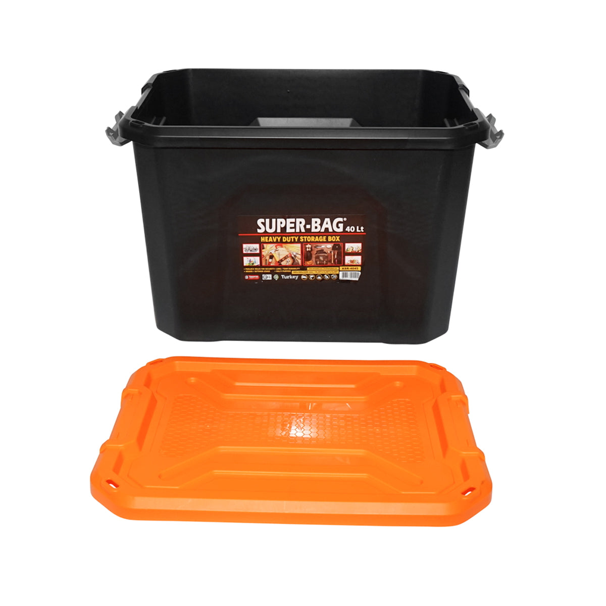 Box, heavy duty storage box 40L with lid, orange 490x380x200mm Breckner Germany