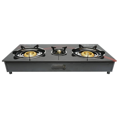 Gas stove, 3-burner cast iron 2.5KW, tempered glass 700x380x94mm Breckner Germany