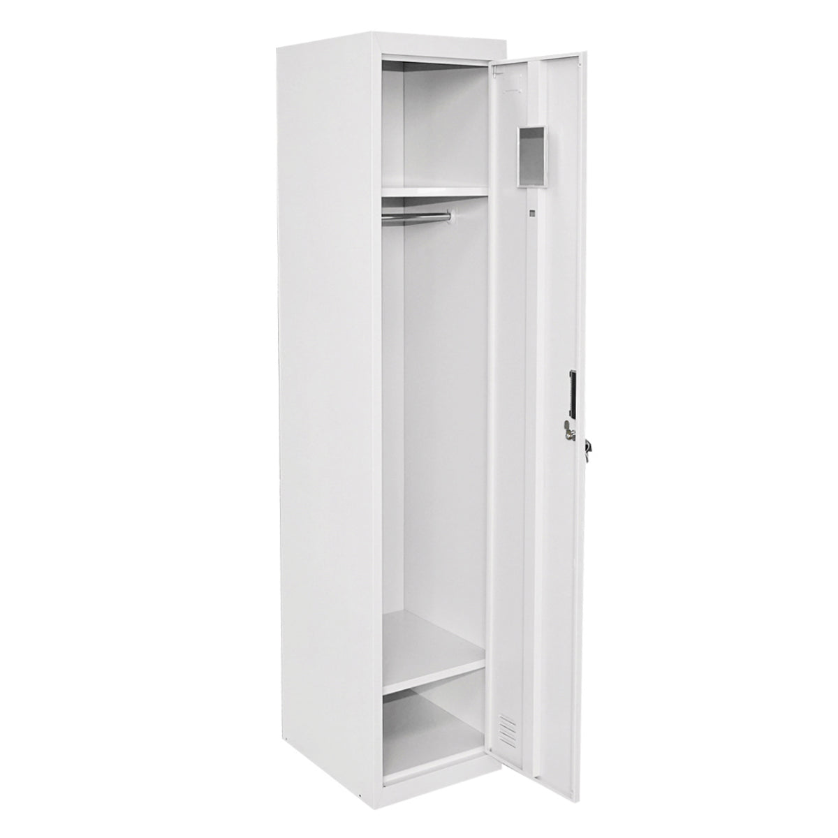 Double metal locker cupboard 1800x450x380mm with secure door, 2 shelves, bar, mirror and ventilation, gray Breckner Germany