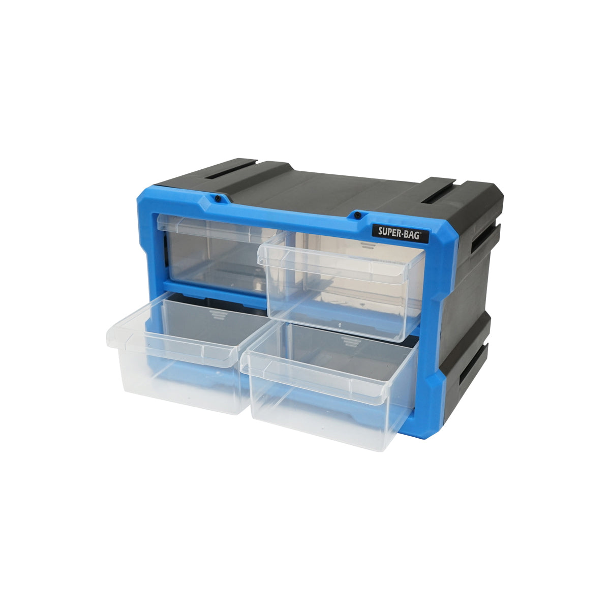 Modular blue plastic storage box, 4 drawers 58x266x170mm Breckner Germany