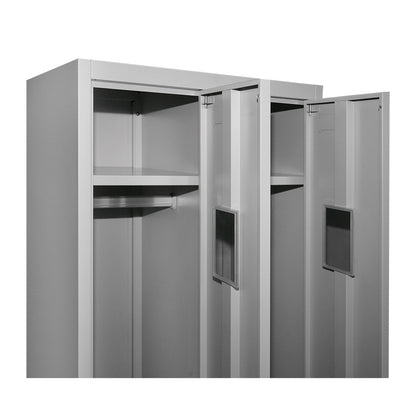 Double metal cabinet type locker 1800x600x450mm with 2 secured doors, shelf and rod, gray Breckner Germany