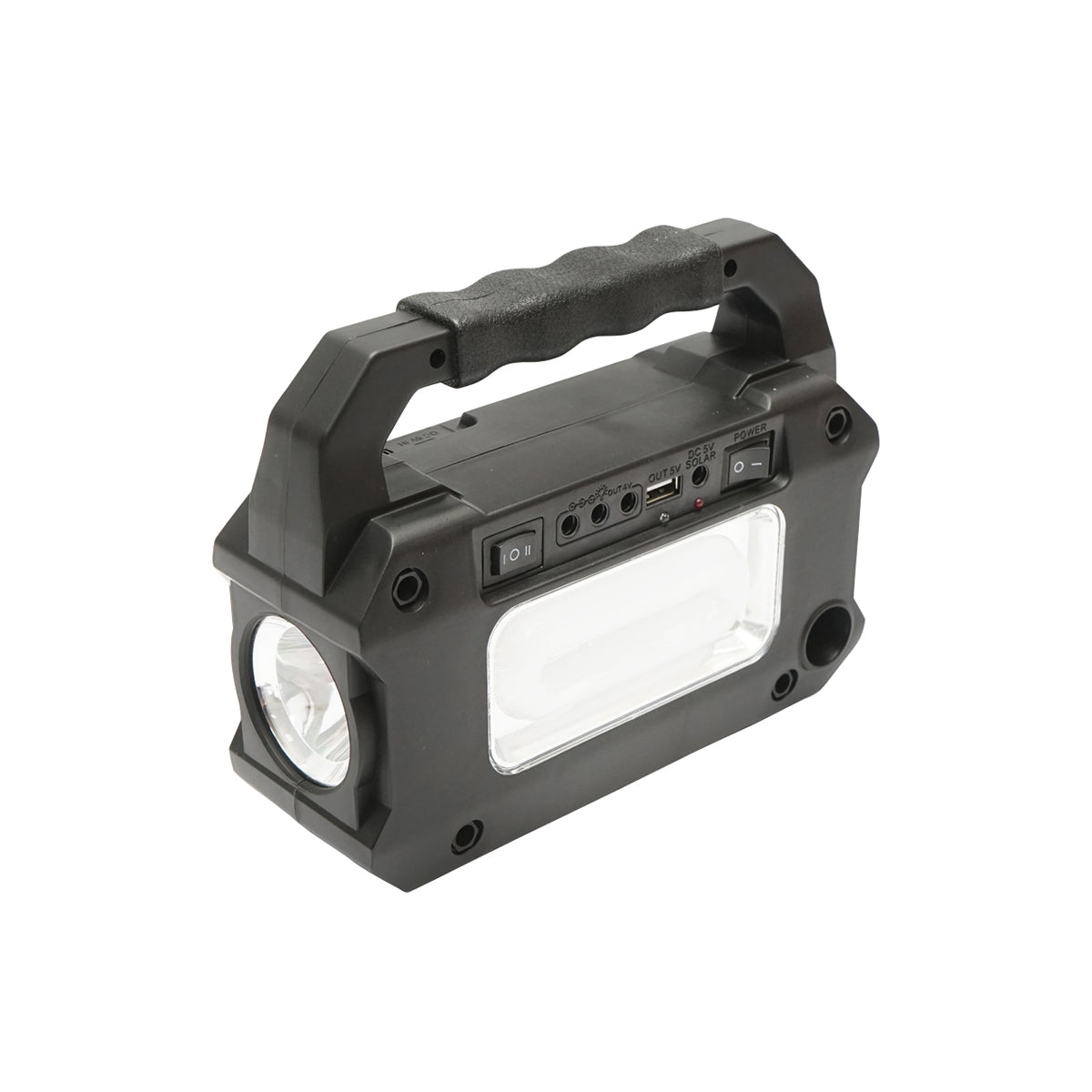 Portable LED lighting kit with 3 bulbs/projector, solar panel, FM radio and 4500 mAh battery for fishing camping GD-8081FM