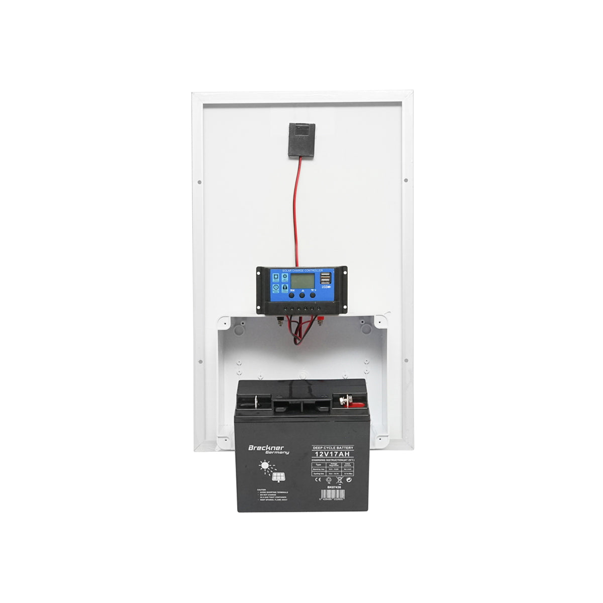 30W solar panel 560x350x135mm with 12V/17Ah battery, 12-24V/10Ah regulator and 2x USB port Breckner Germany