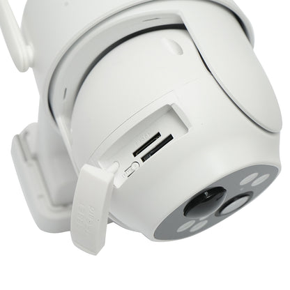 4MP WIFI solar-powered surveillance camera with 4G SIM card, 360-degree rotatable PTZ, motion sensor, human detection, and iCSee application.