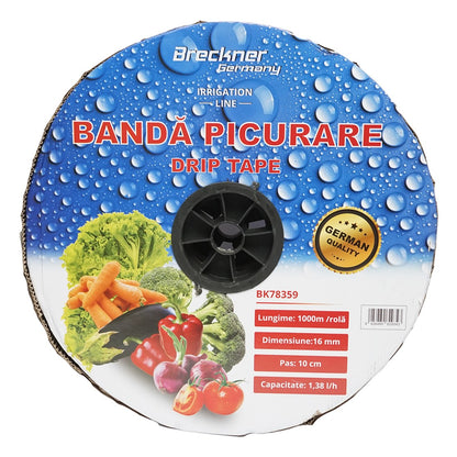 Drip irrigation tape, roll 1000M 1.38L/H, D16mm. step 10cm Breckner Germany