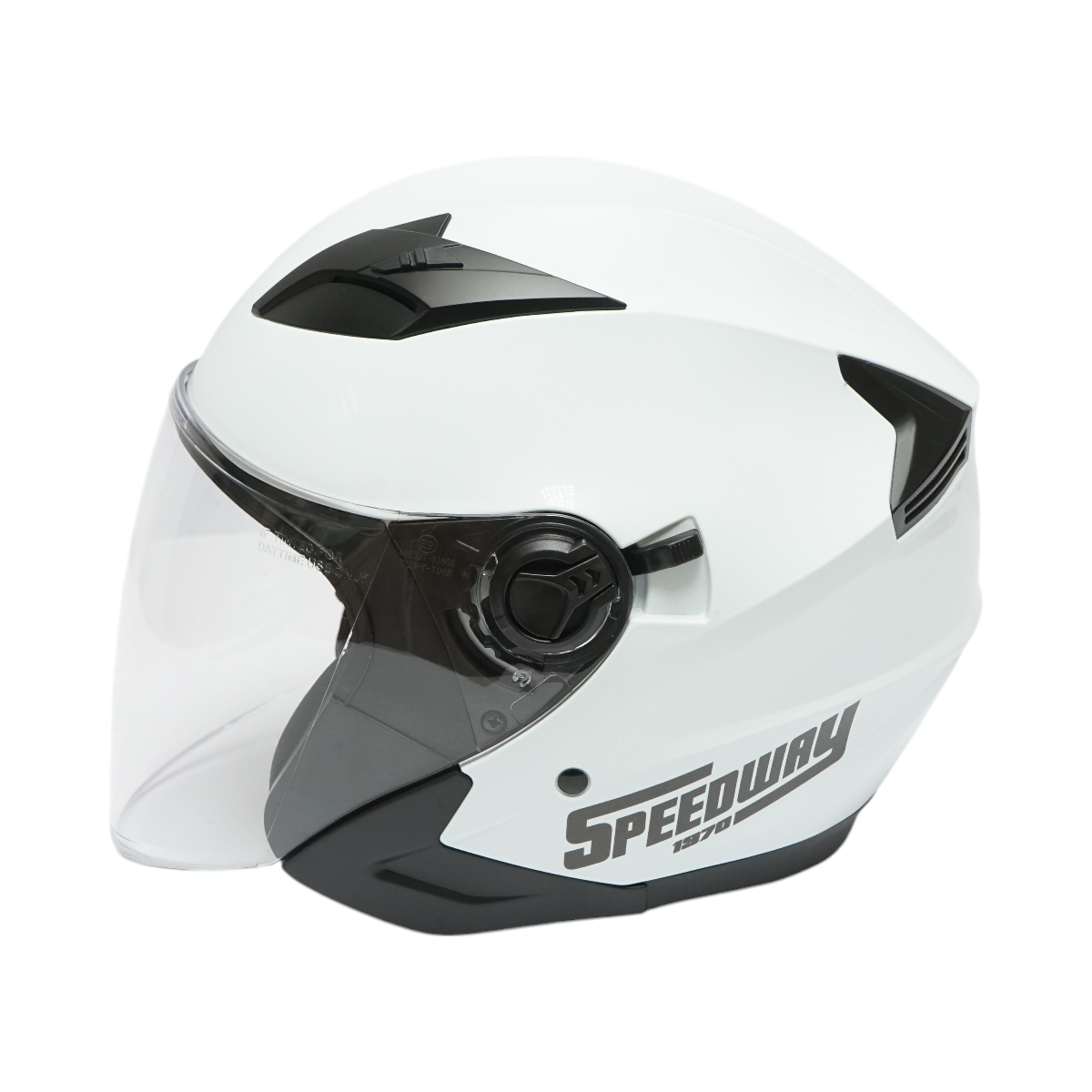 White jet-type motorcycle helmet, urban model with a transparent visor and sunglasses, size L.