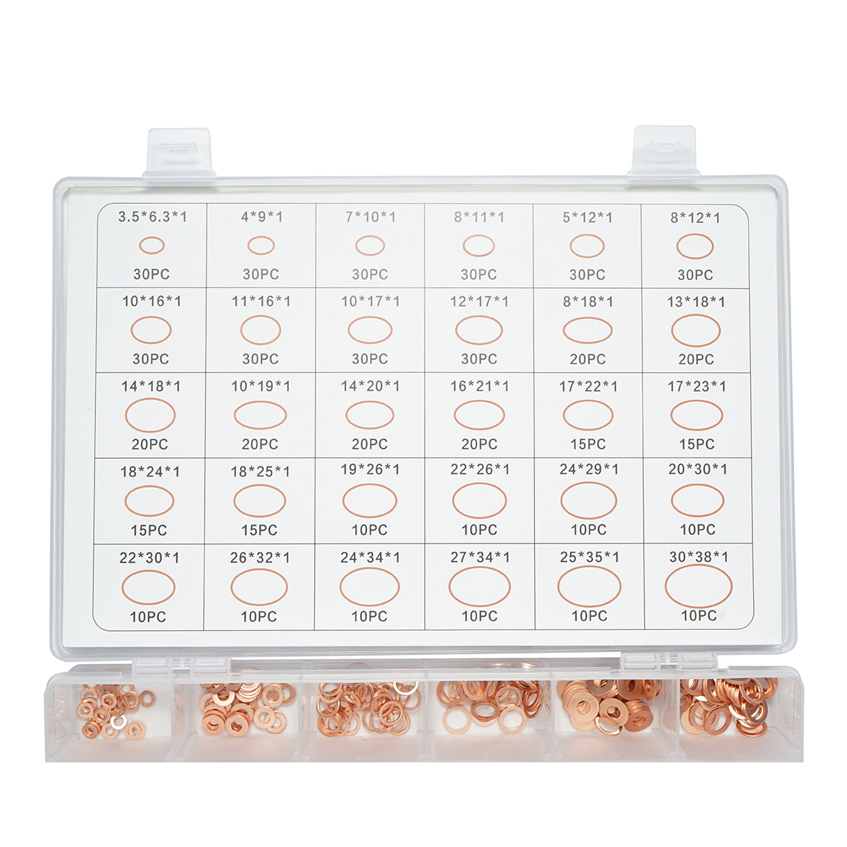 Copper washer set Ø 3.5-30mm 580 pieces