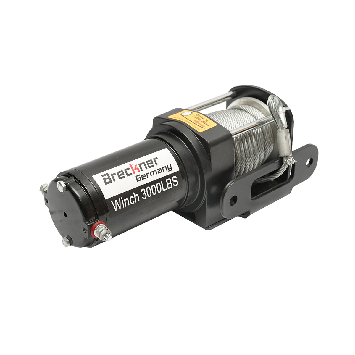 12V electric winch with remote control, 1.6T (3000lbs) steel cable 5x11m, 100A solenoid Breckner Germany