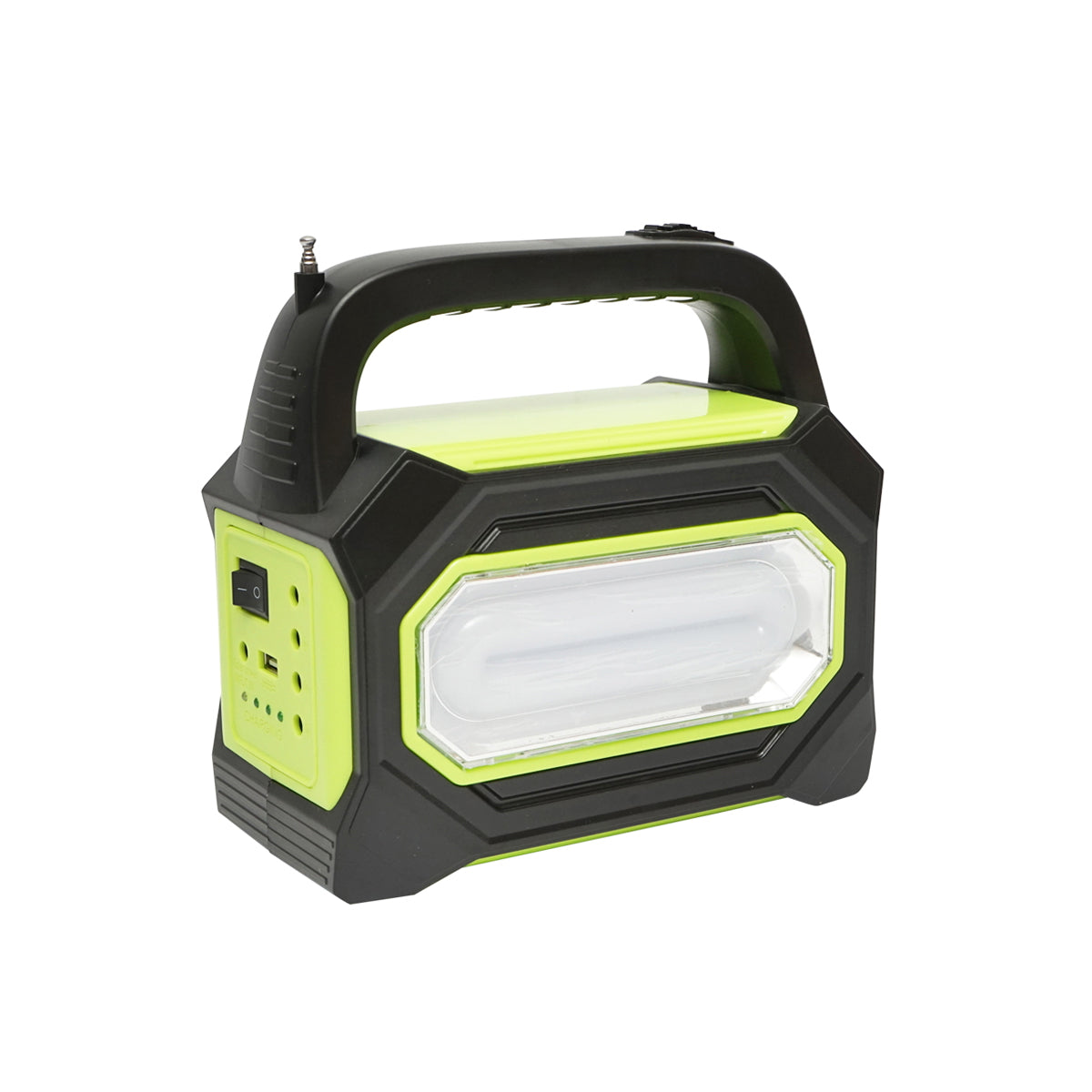 Portable LED lighting kit with 3 bulbs/projector, FM radio, MP3, solar panel and 6V, 4.5 Ah battery for fishing camping GD-8073