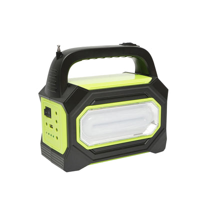 Portable LED lighting kit with 3 bulbs/projector, FM radio, MP3, solar panel and 6V, 4.5 Ah battery for fishing camping GD-8073