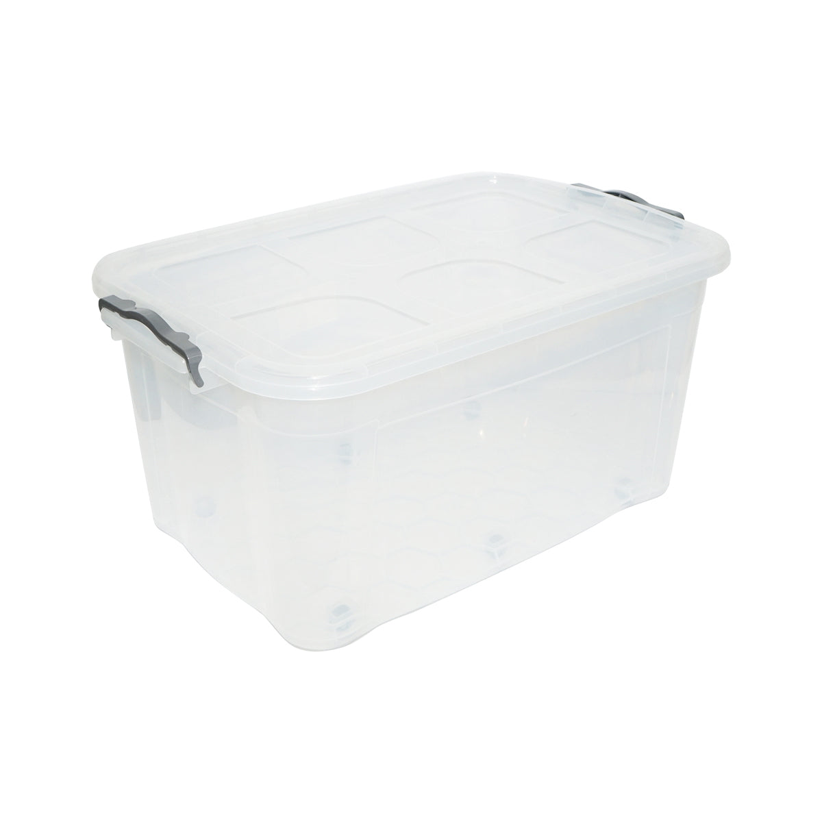 80L storage box with lid and wheels made of transparent plastic 478x750x370mm