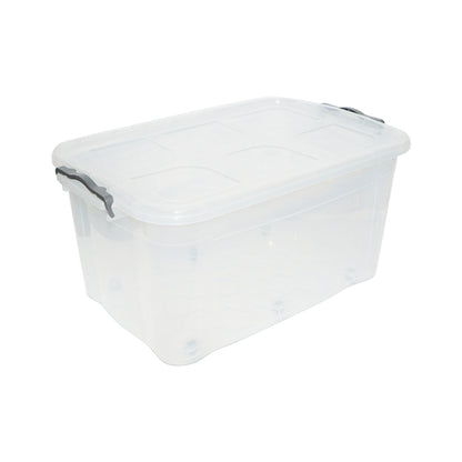 80L storage box with lid and wheels made of transparent plastic 478x750x370mm