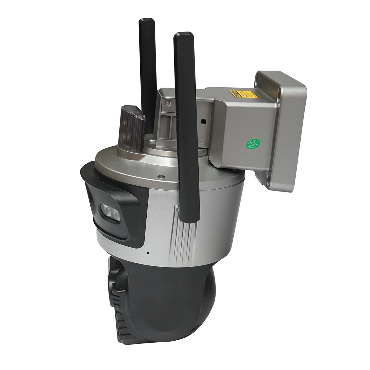 Dual lens 4 MP surveillance camera, 4G SIM card, 2.4 GHz WIFI with 7.6W solar panel, fast charging 18650 battery, 360-degree rotatable PTZ with motion sensor, human detection PIR, alarm, night vision, and iCSee application
