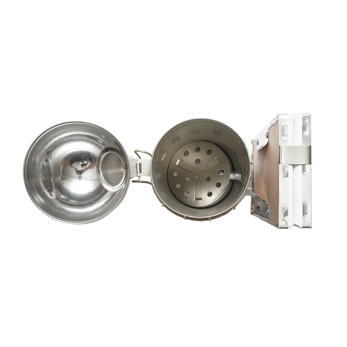 Stainless steel bee smoker with thermal shield cylinder and leather bellows 250mm