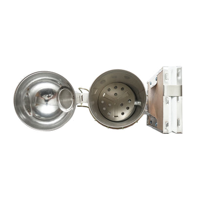 Stainless steel bee smoker with thermal shield cylinder and leather bellows 250mm