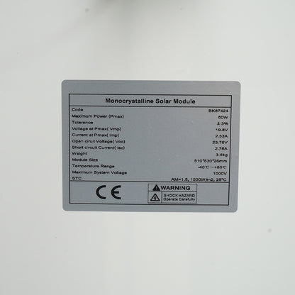 50W monocrystalline photovoltaic solar panel 19.8V and connection cable 530x510x25mm