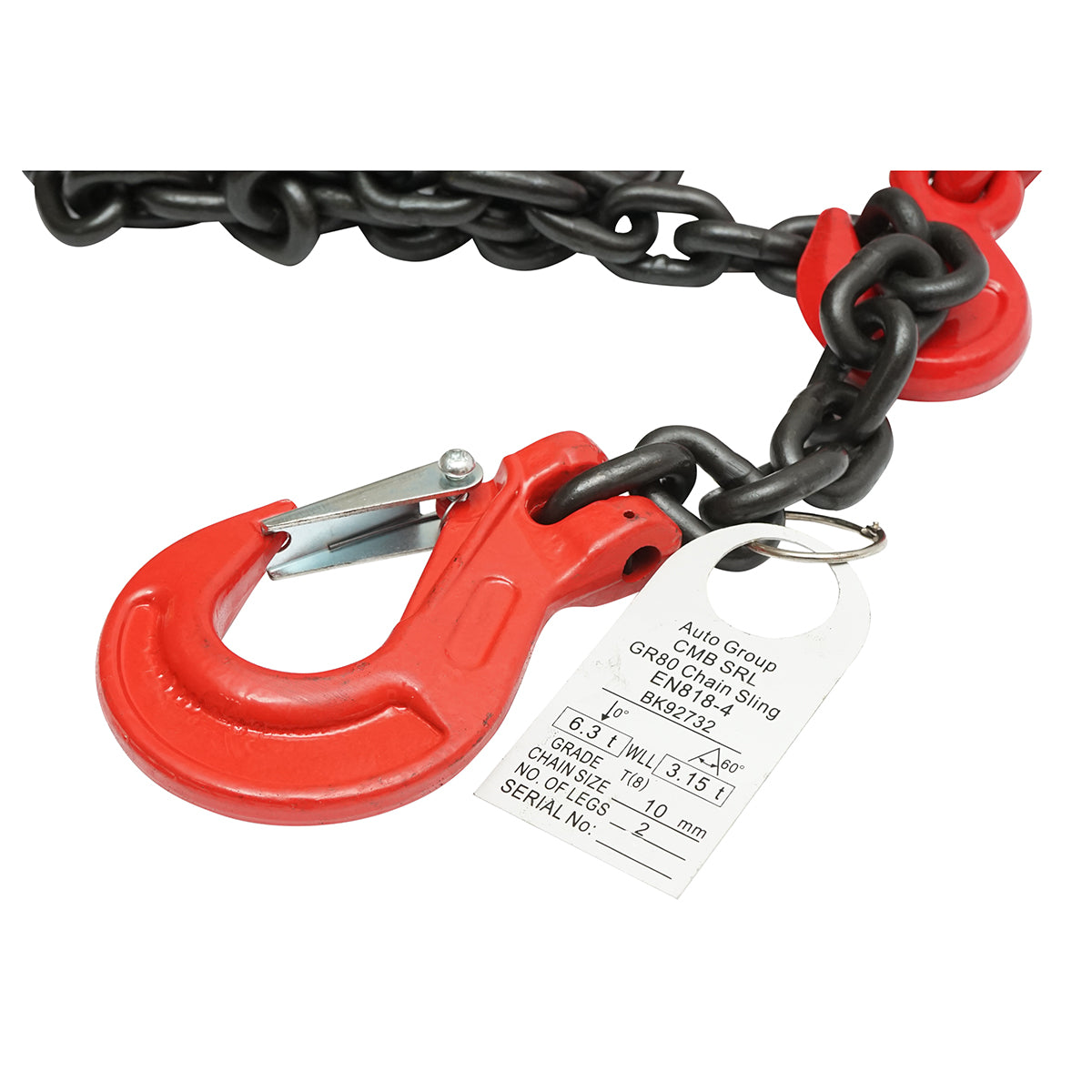 Anchor chain for heavy equipment with ratchet tensioning device, supported weight 6.3T, chain length 4m, link thickness 10mm