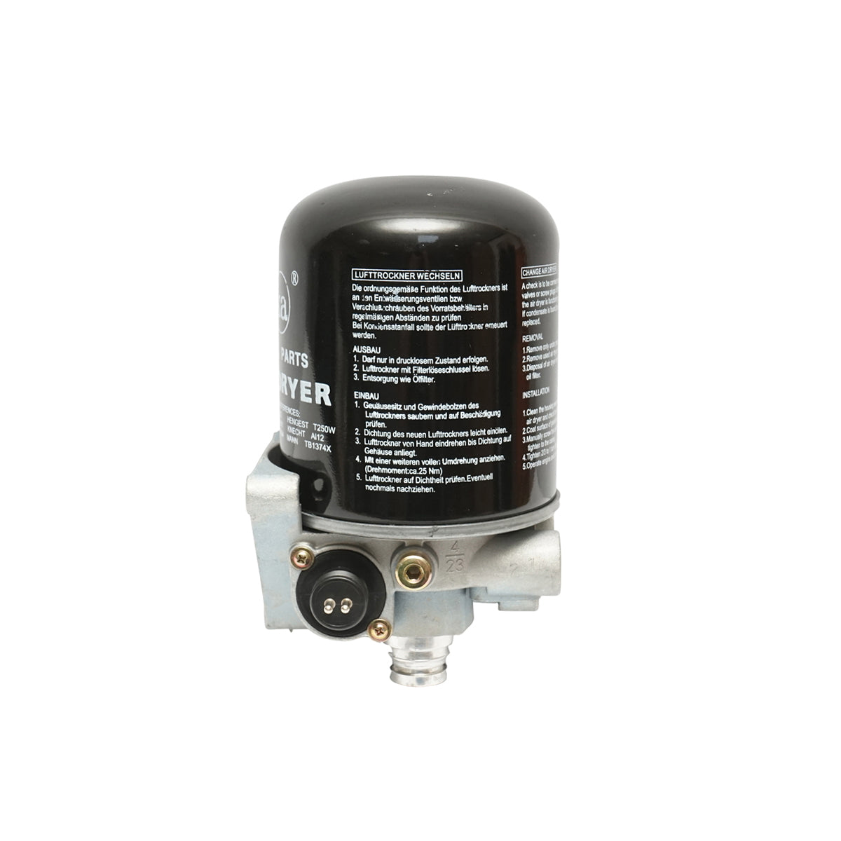 Air dryer with filter for compressor system OEM code 4324101110, 4324100202, 1487434901, LFP8654, T250W, AI12, TB1374X Breckner Germany