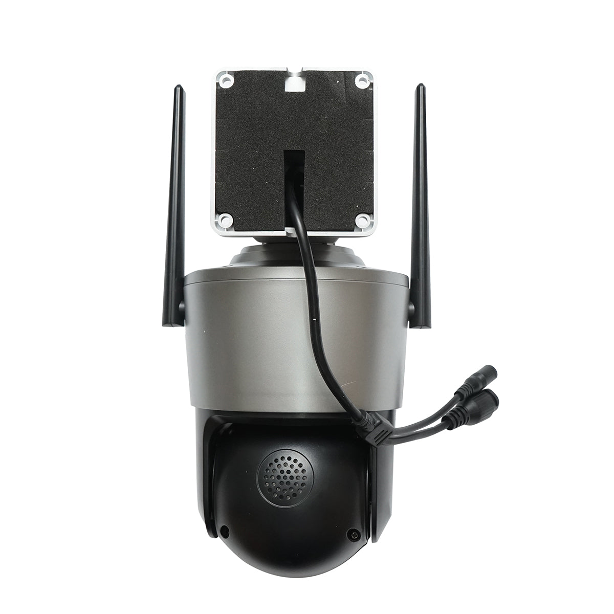 Surveillance camera with 3 lenses, 3 objectives 8 MP, 2 dual control CPUs, P2P WIFI 2.4G, PTZ with motion sensor, alarm, night vision, AI human detection, and iCSee application.