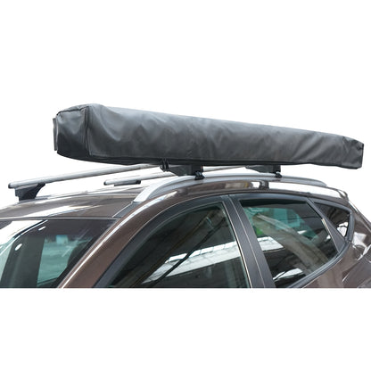 Car side awning, 270 degree retractable with ceiling attachment