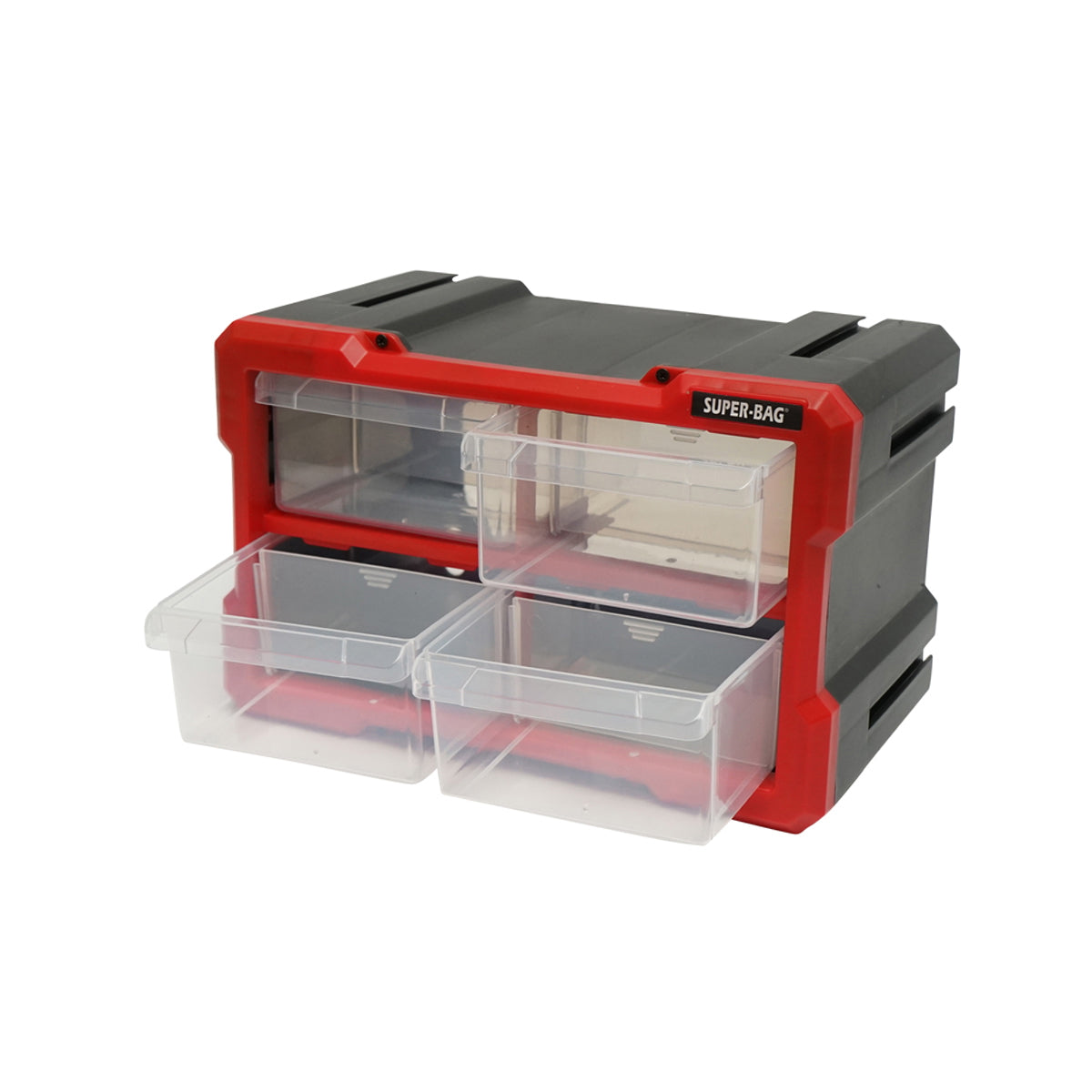 Red modular plastic storage box, 4 drawers 158x266x170mm Breckner Germany