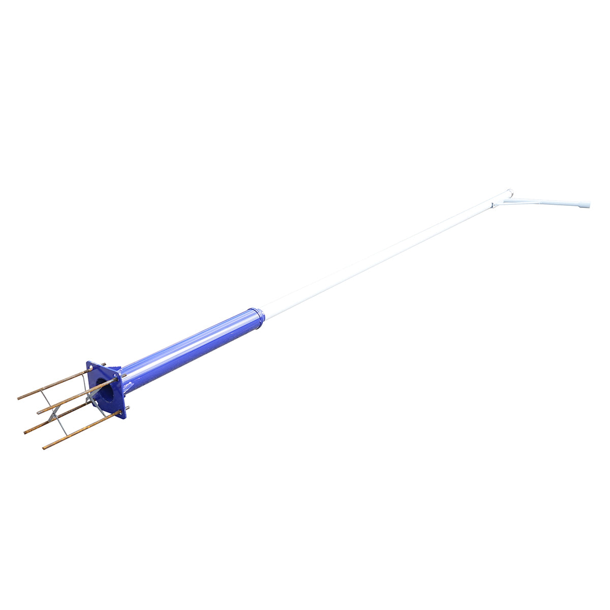 5m illuminated pole made of steel with horizontal arm and concrete mounting flange.