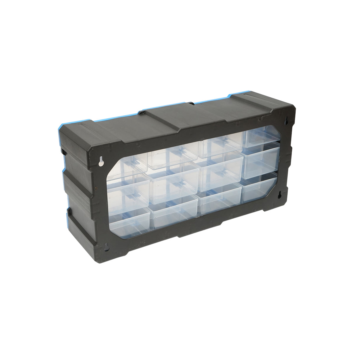 Modular blue plastic storage box, 12 drawers 497x157x250mm Breckner Germany