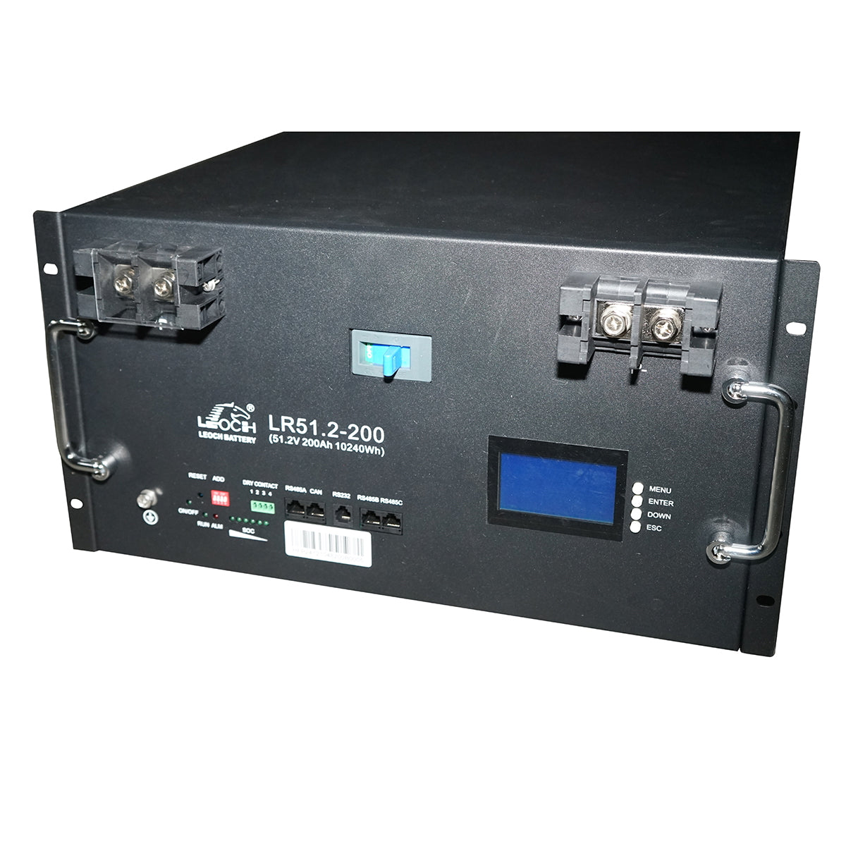Lithium storage battery 10.24KW LifePo4 51.2V, 200Ah with BMS, LCD display, temperature protection, parallel connection Leoch Battery