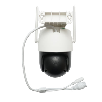 6 MP dual lens surveillance camera, P2P WIFI 2.4GHz, 360 degree PTZ rotation with motion sensor, siren, human detection, and iCSee app