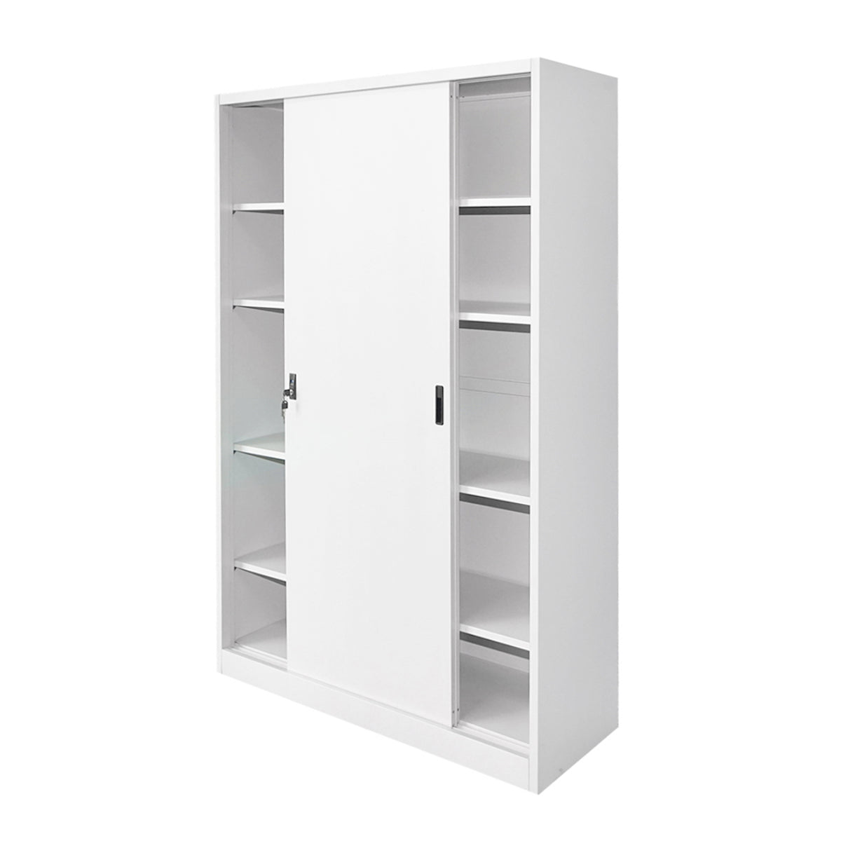 Metal locker cabinet 1900x1200x450mm with 2 secured sliding doors, 4 shelves, max 50kg/shelf, gray Breckner Germany