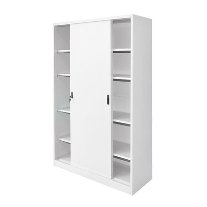 Metal locker cabinet 1900x1200x450mm with 2 secured sliding doors, 4 shelves, max 50kg/shelf, gray Breckner Germany