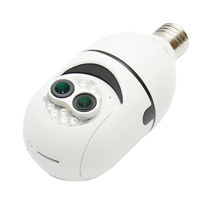 Smart bulb PTZ dual lens surveillance camera, WIFI 2.4G 1080P, E27 bulb type with motion sensor, human detection and iCSee application