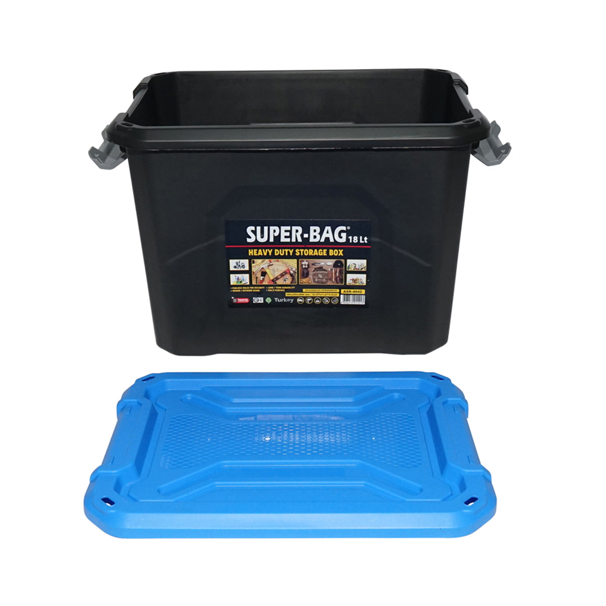 Box, heavy duty storage box 18L with lid, blue 385x295x260mm Breckner Germany