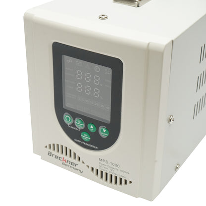 UPS with inverter for heating central 700W/1000VA, pure sine wave 12V/230V, 2 schuko sockets, LCD display, AVR Breckner Germany