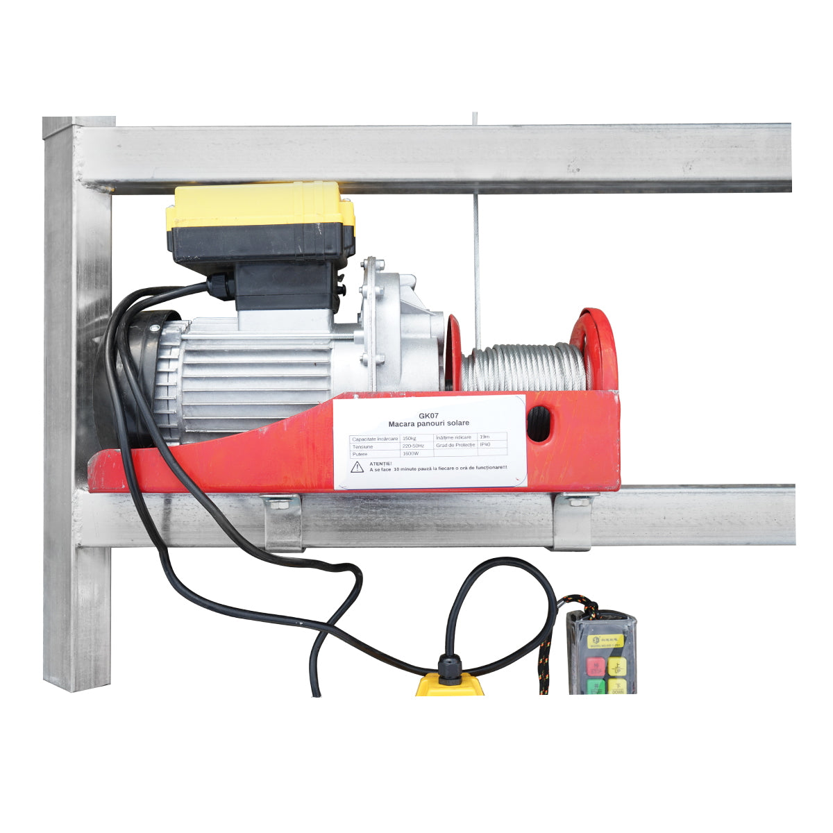 Electric lift with mobile cart and remote control for raising photovoltaic solar panels up to 19m