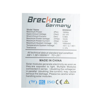 100W polycrystalline solar panel 1200x550x30mm Breckner Germany