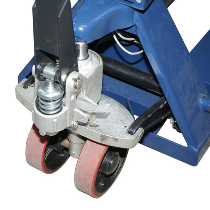 Manual pallet truck 3T with electronic scale, 6V/4Ah battery, and silicone wheels
