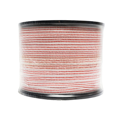 Red-white band roll 10mm metal insert 4x0.16mm SS, resistance 13 Ohm/m, 250m electric fence Mezofarm