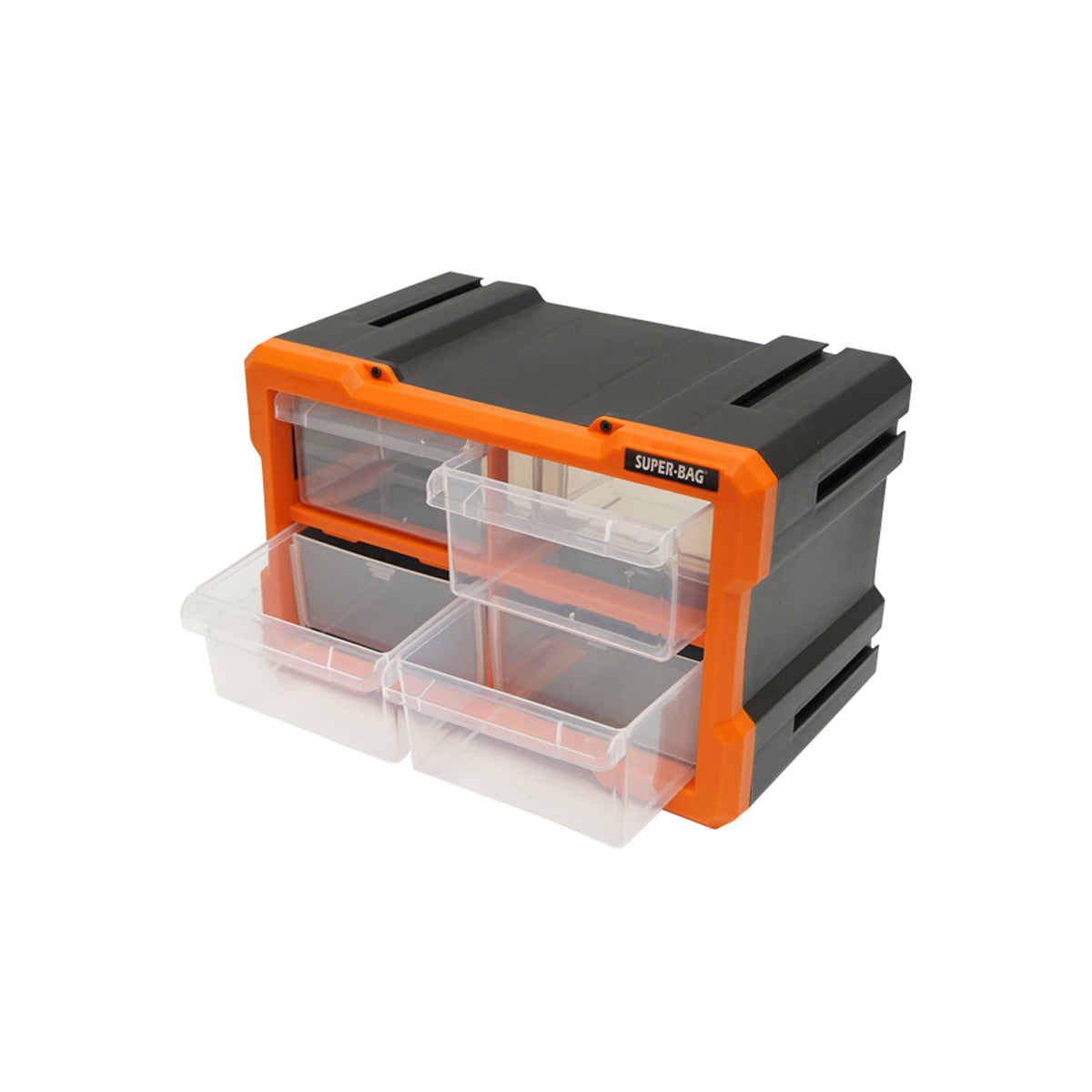 Modular orange plastic storage box, 4 drawers 158x266x170mm Breckner Germany