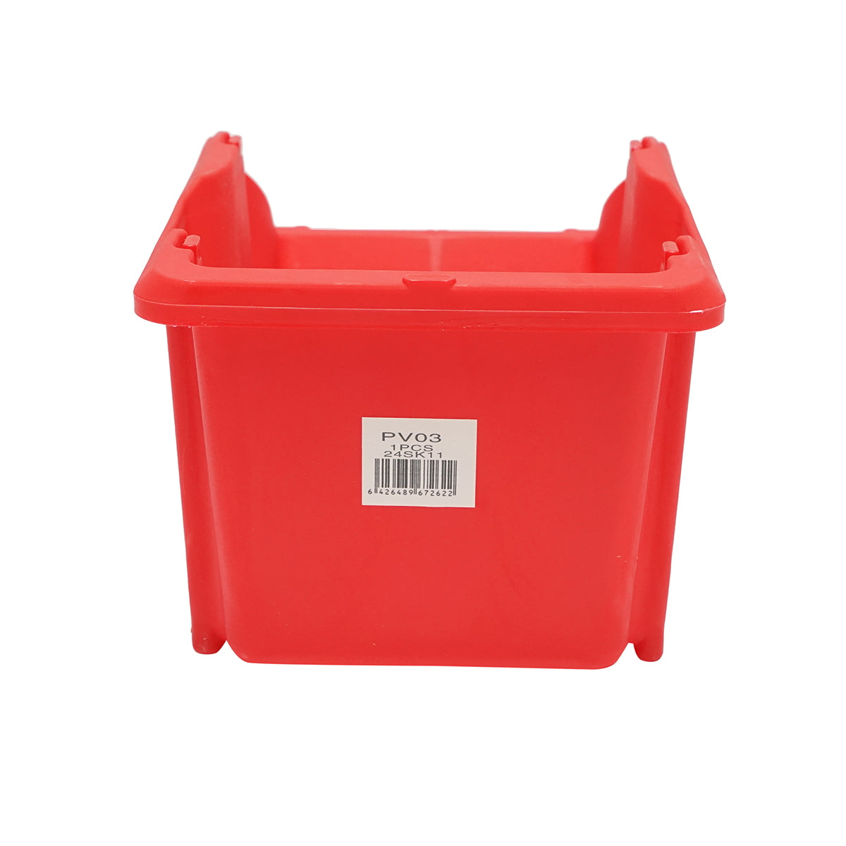 Red plastic storage box 245x155x120mm