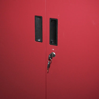 Red metal cabinet with one shelf and 2 secured doors 750x750x350mm