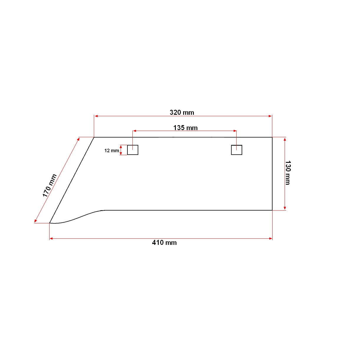 Brazdar plow PP2 with dimensions 410x320x130mm, featuring 2 fastening holes of 12mm from UKRAINE